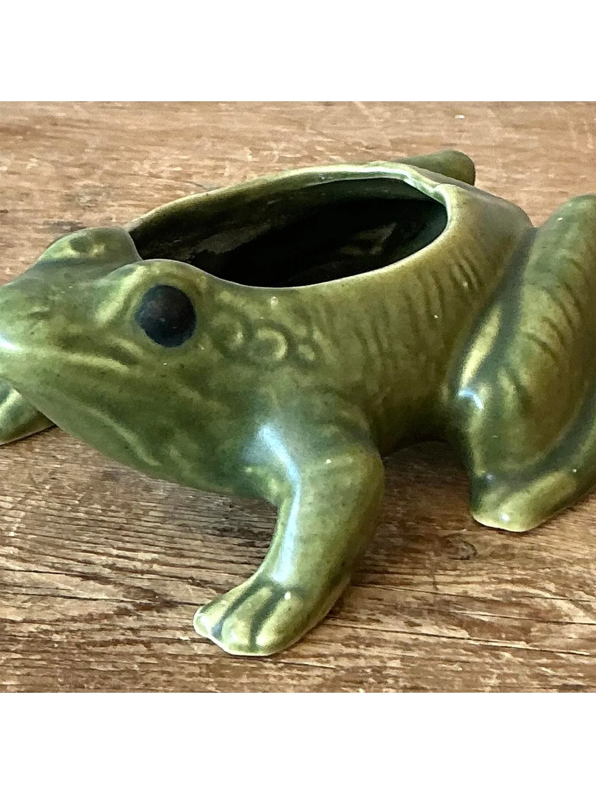 Vintage Boho Glazed Ceramic Frog Planter — additional photo 1