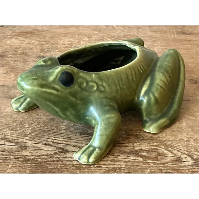 Vintage Boho Glazed Ceramic Frog Planter — additional photo 2
