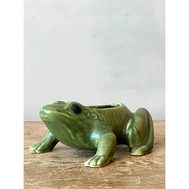 Vintage Boho Glazed Ceramic Frog Planter — additional photo 7