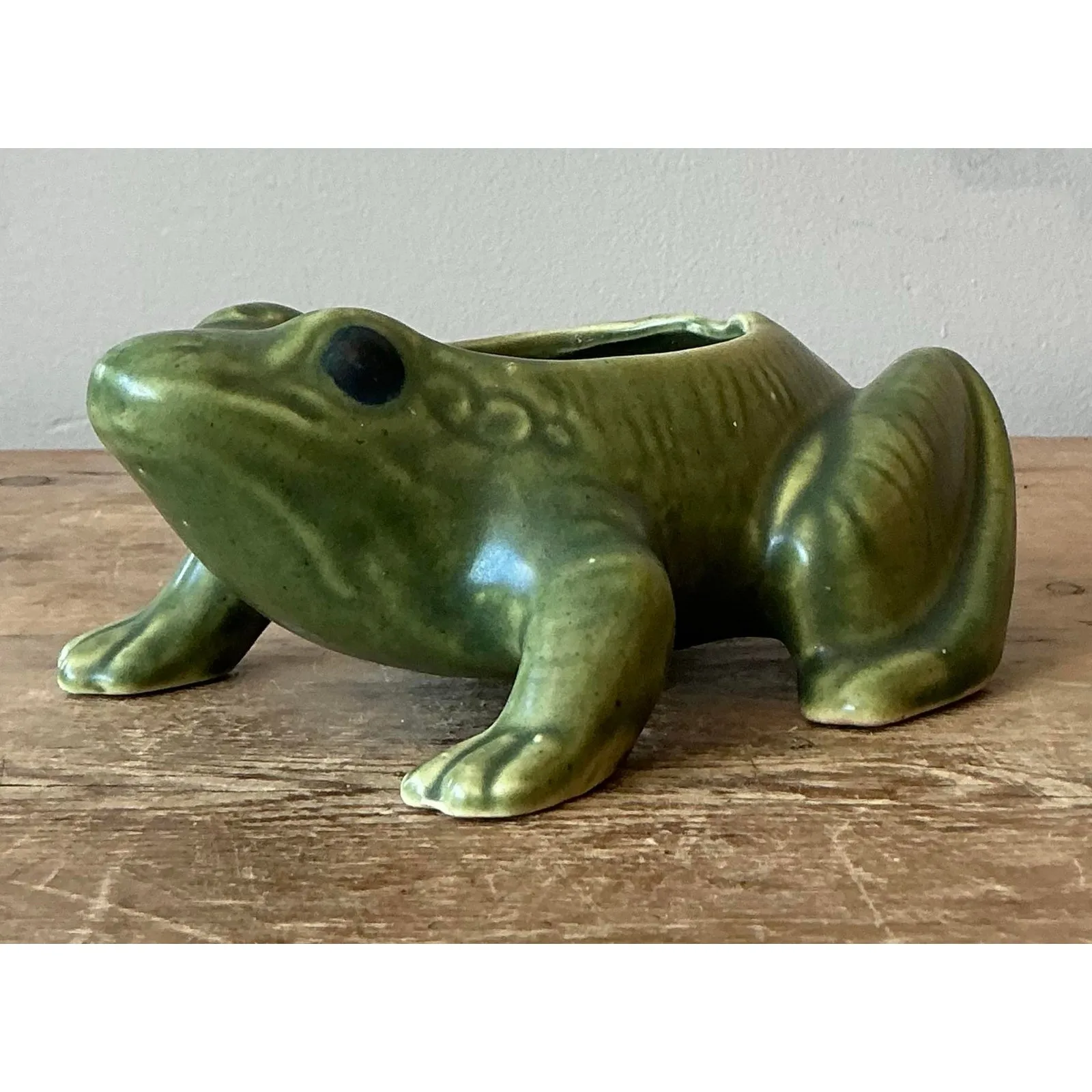 Vintage Boho Glazed Ceramic Frog Planter — additional photo 3