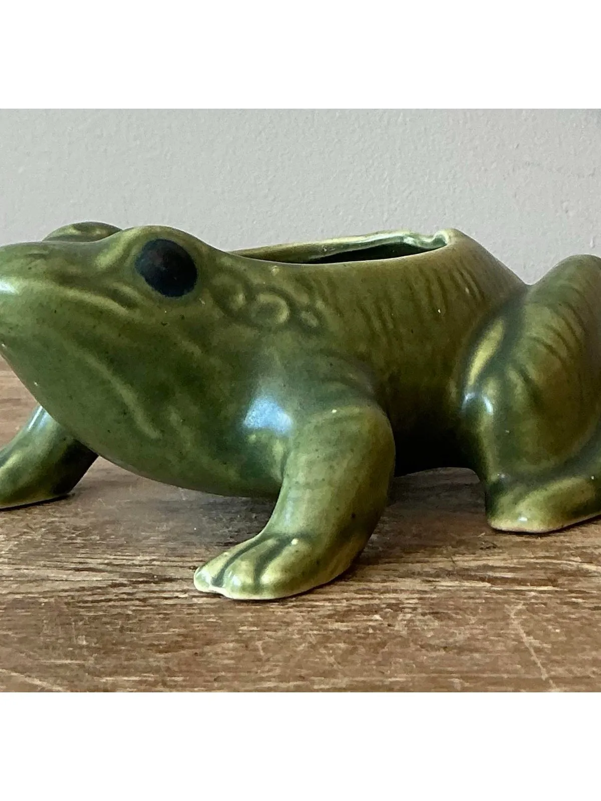 Vintage Boho Glazed Ceramic Frog Planter — additional photo 2