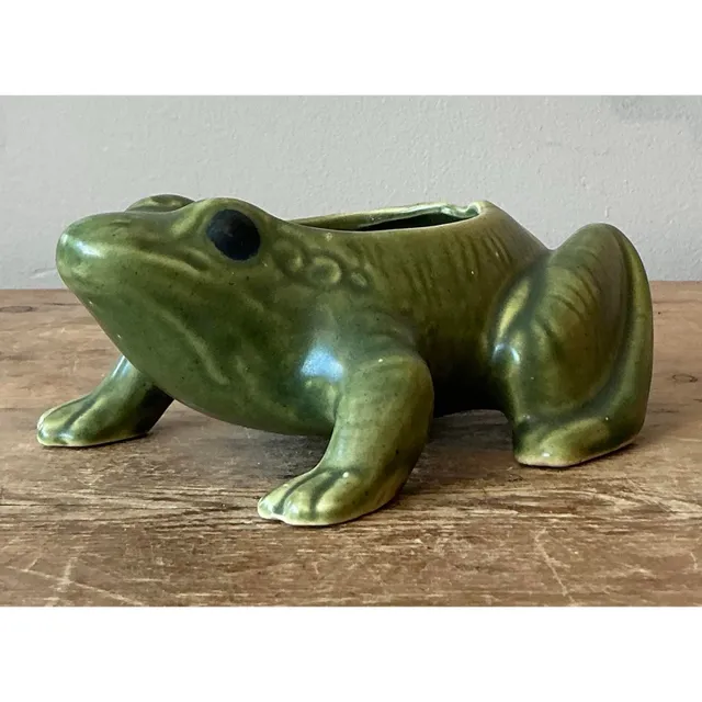 Vintage Boho Glazed Ceramic Frog Planter — additional photo 3