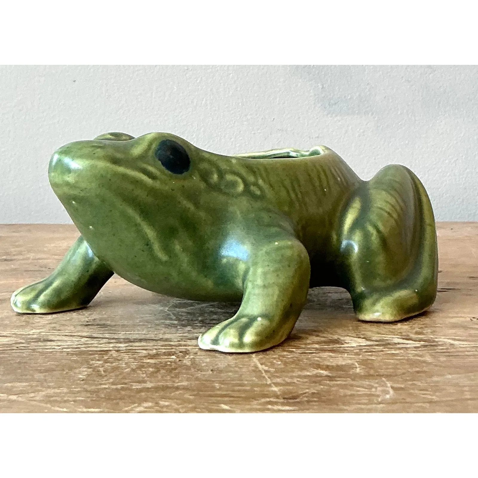 Vintage Boho Glazed Ceramic Frog Planter — additional photo 8