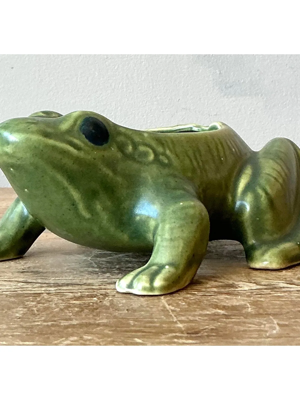 Vintage Boho Glazed Ceramic Frog Planter — additional photo 7