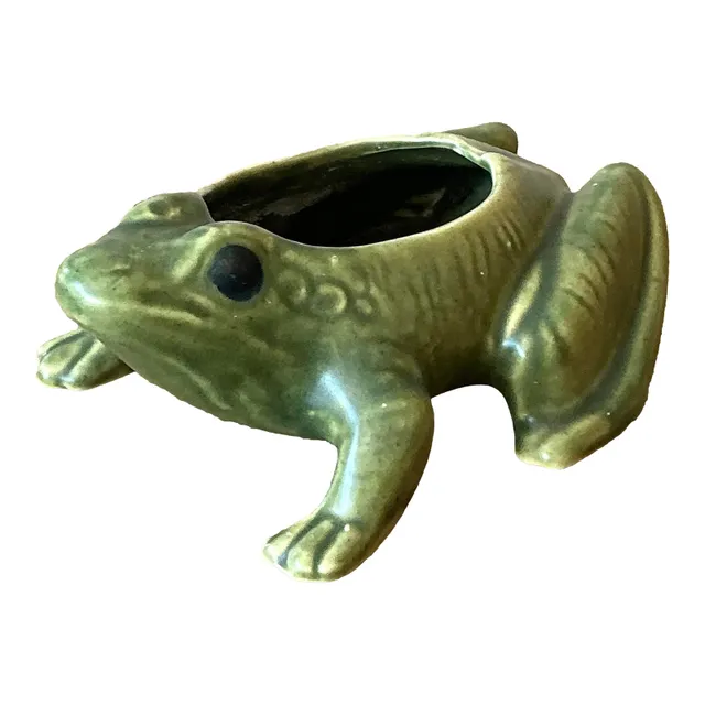 Vintage Boho Glazed Ceramic Frog Planter — additional photo 1