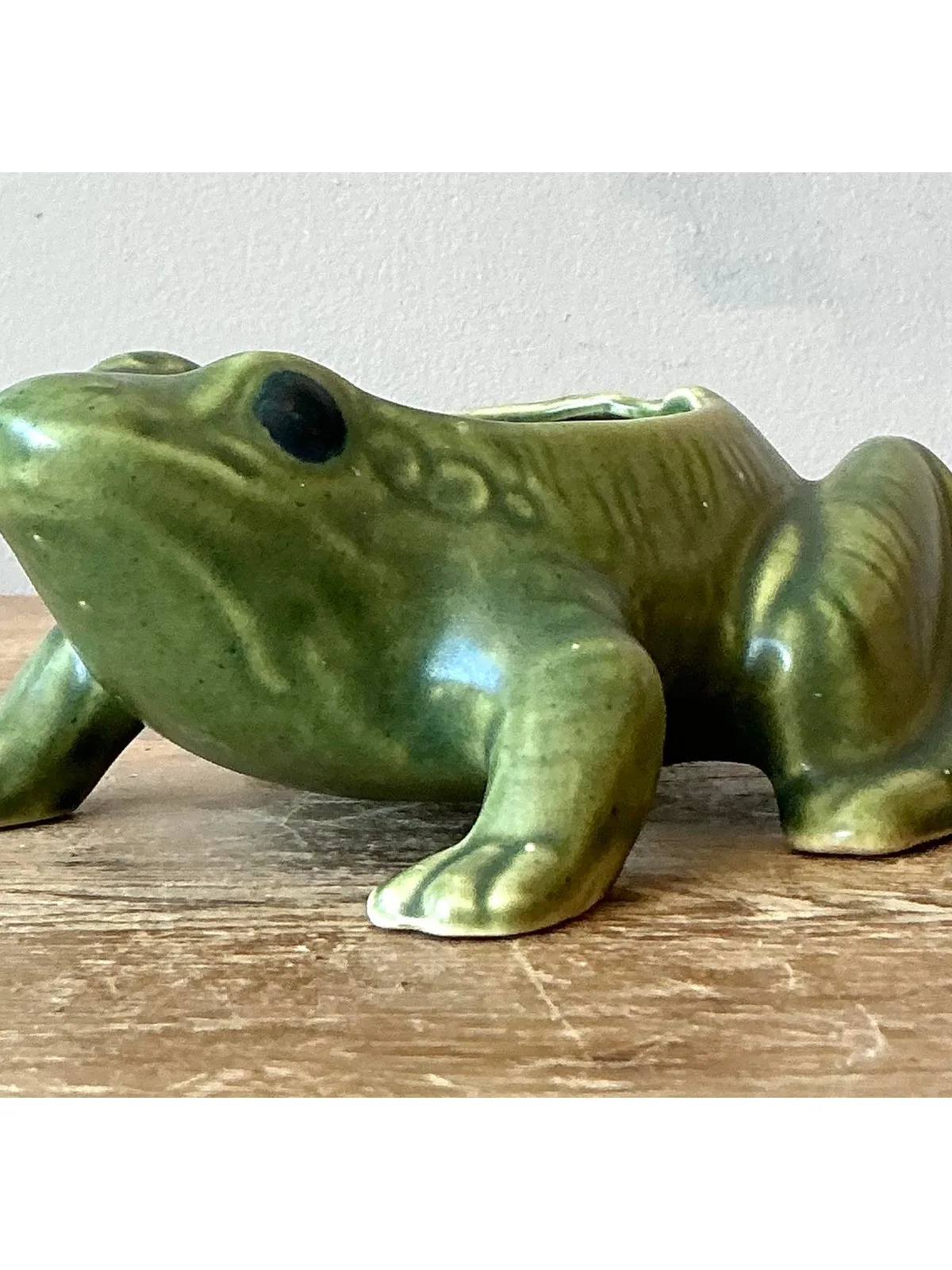 Vintage Boho Glazed Ceramic Frog Planter — additional photo 3