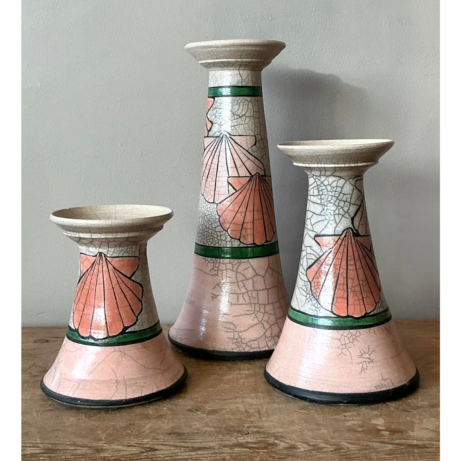 Vintage Boho Clam Shell Candle Holders - Set of Three