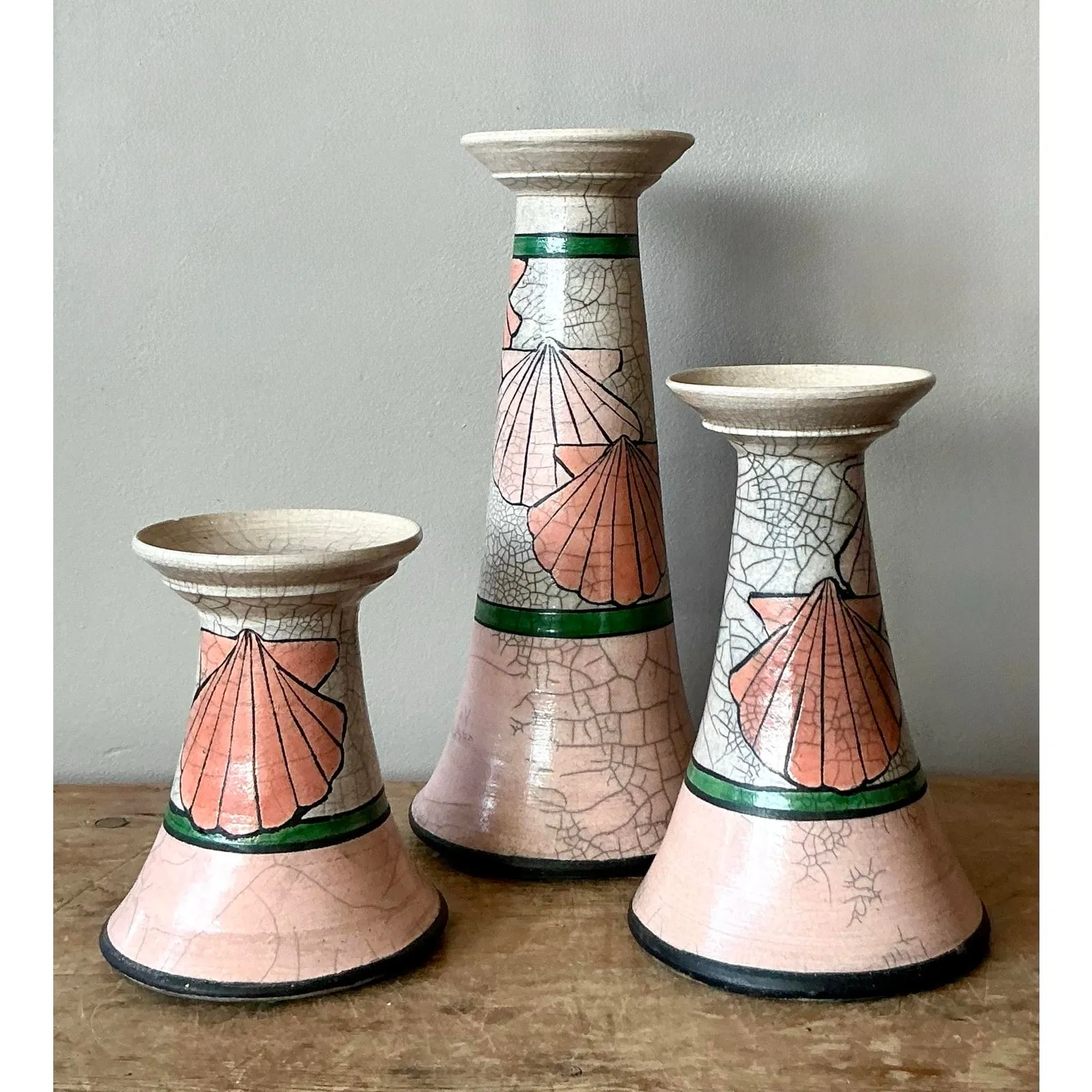 Vintage Boho Clam Shell Candle Holders - Set of Three — additional photo 1