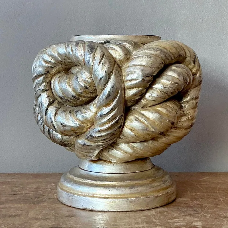 Vintage Boho Silver Leaf Knot Candlestick Holder