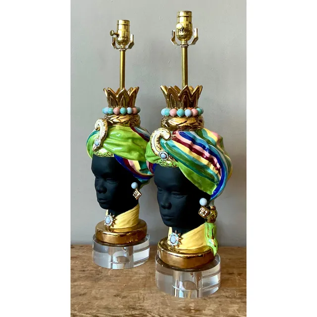 Vintage Regency Glazed Ceramic Gypsy Lamps - A Pair — additional photo 1