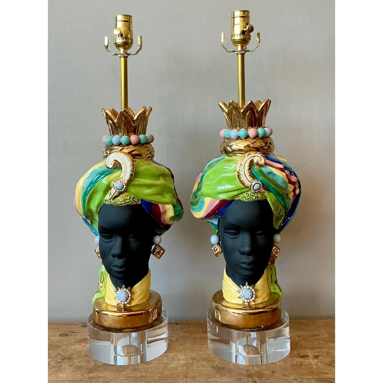 Vintage Regency Glazed Ceramic Gypsy Lamps - A Pair — additional photo 2