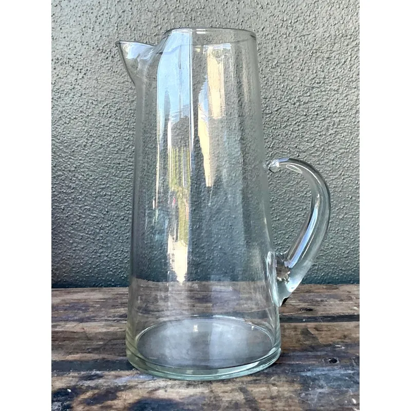 Vintage Boho Blown Glass Pitcher - Glass, 7.5W x 12H — additional photo 1