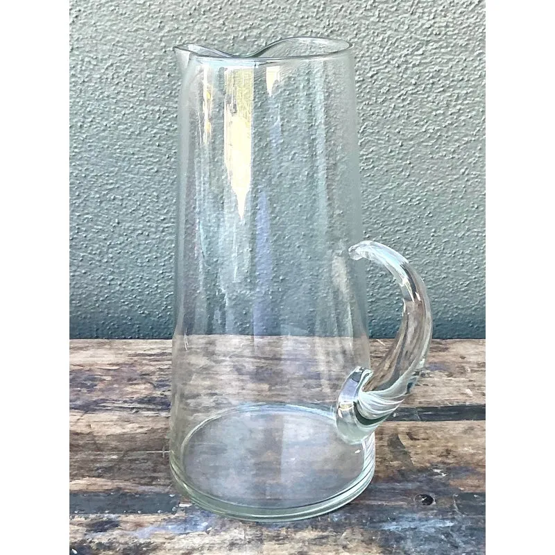 Vintage Boho Blown Glass Pitcher - Glass, 7.5W x 12H — additional photo 2