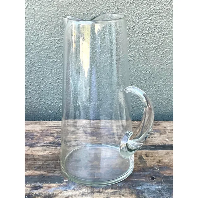 Vintage Boho Blown Glass Pitcher - Glass, 7.5W x 12H — additional photo 4