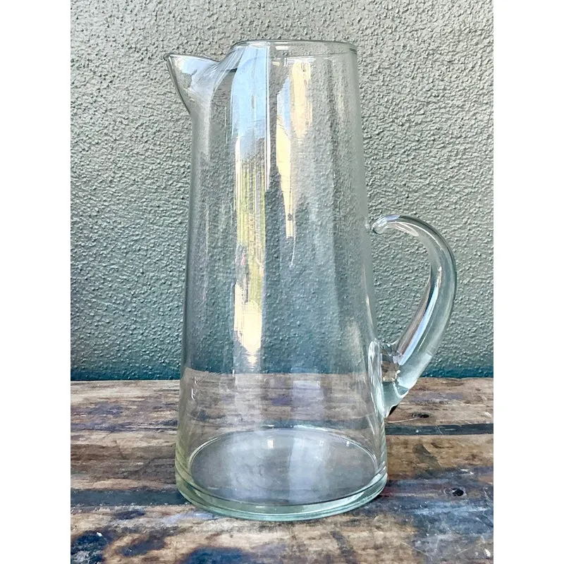 Vintage Boho Blown Glass Pitcher - Glass, 7.5W x 12H — additional photo 4