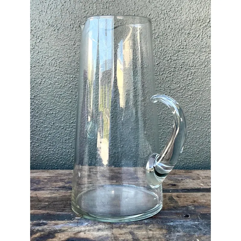 Vintage Boho Blown Glass Pitcher - Glass, 7.5W x 12H — additional photo 5