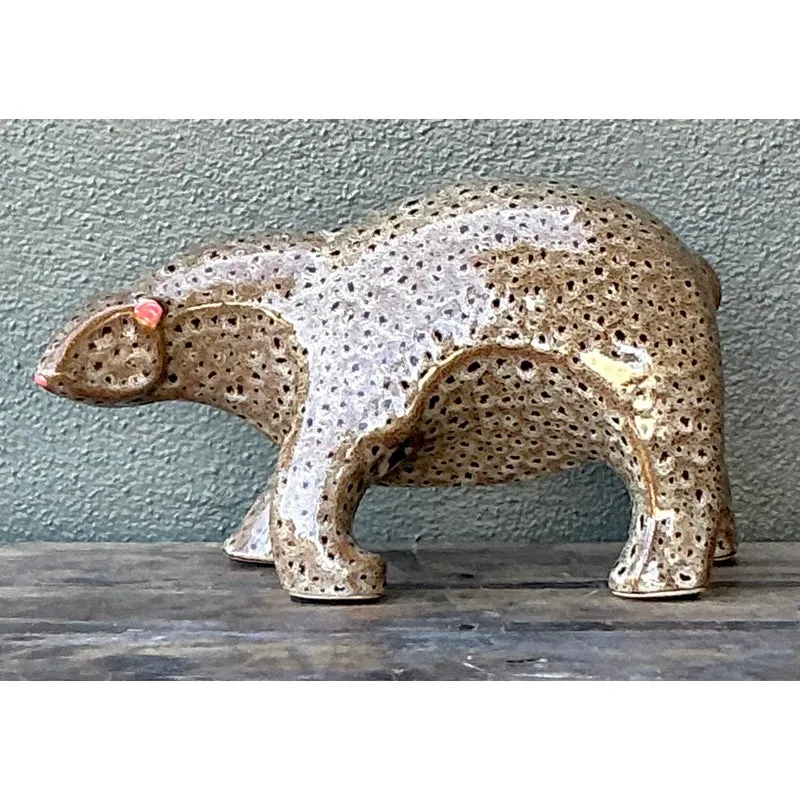 Vintage Boho Glazed Ceramic Polar Bear — additional photo 2