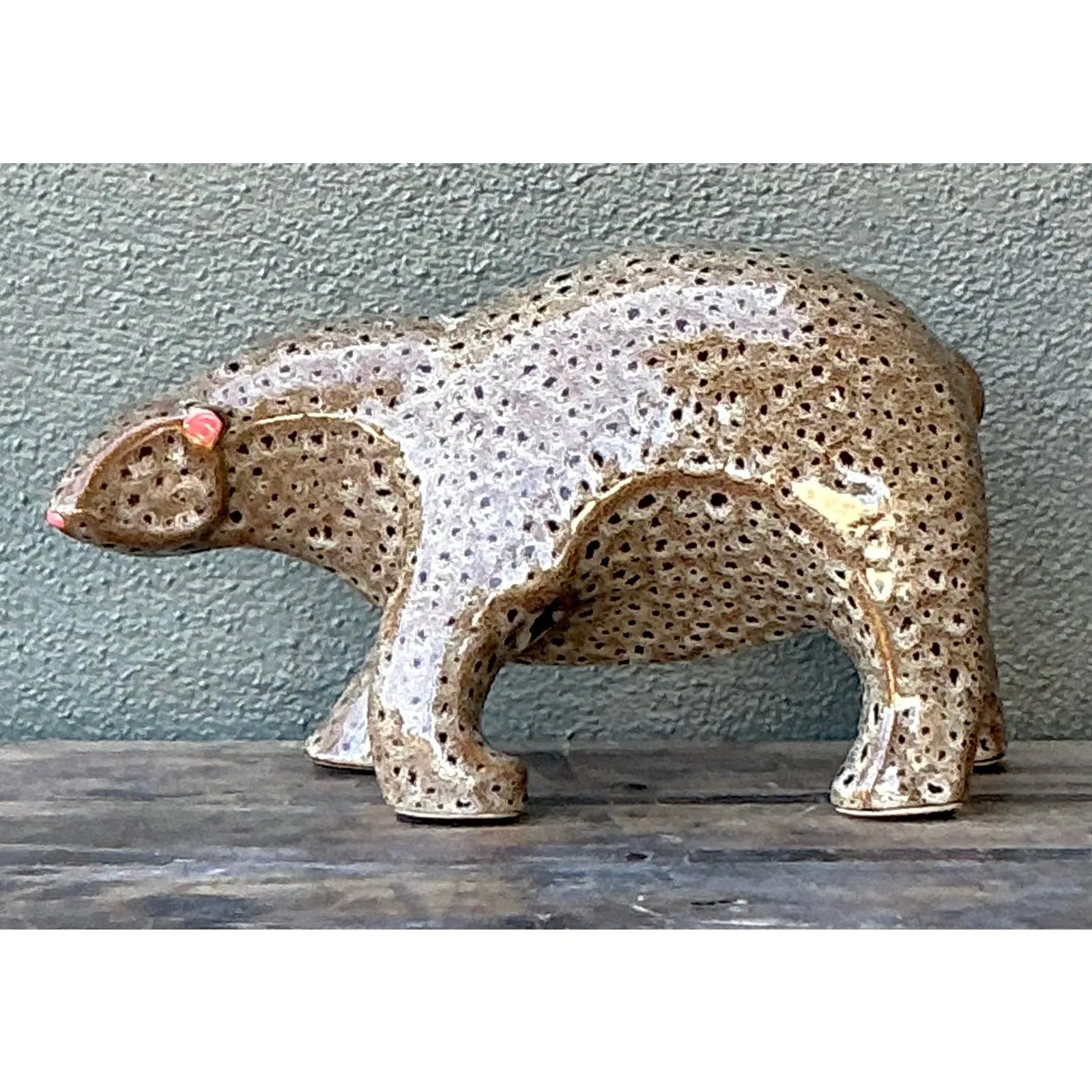 Vintage Boho Glazed Ceramic Polar Bear — additional photo 4