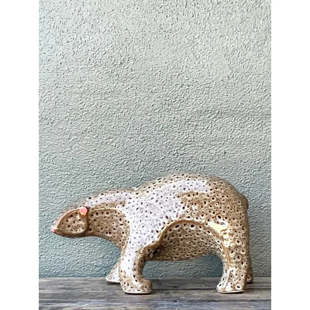 Vintage Boho Glazed Ceramic Polar Bear — additional photo 6
