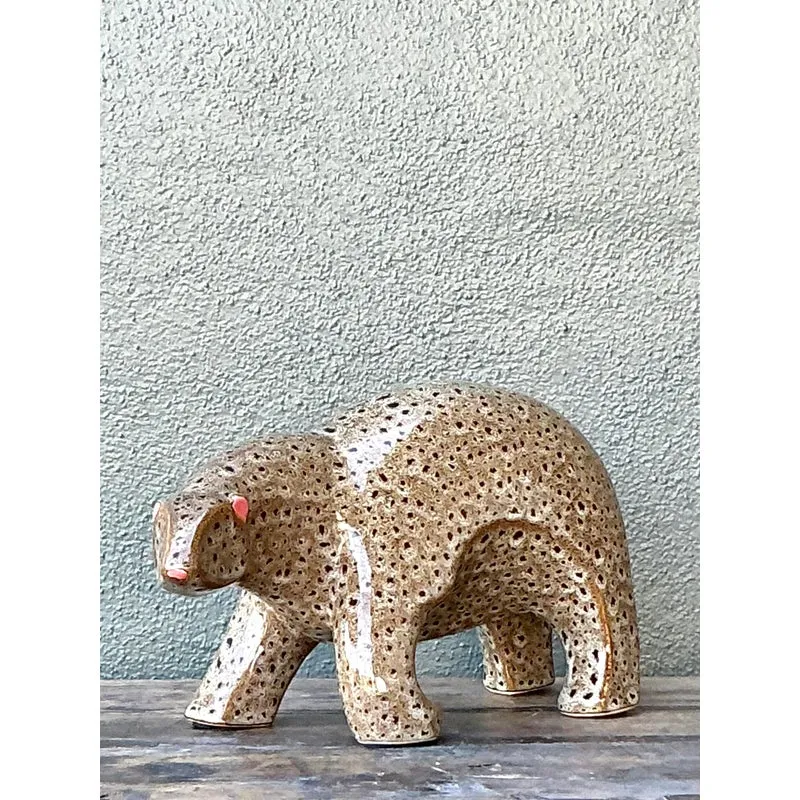 Vintage Boho Glazed Ceramic Polar Bear — additional photo 2