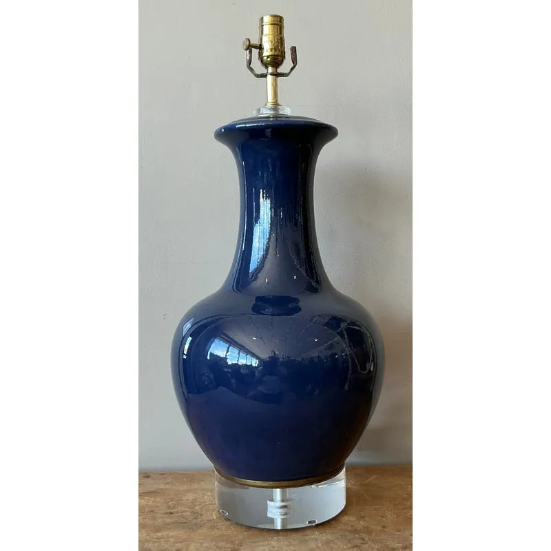 Vintage Regency Glazed Ceramic Bottle Lamp on Lucite Plinth — additional photo 2