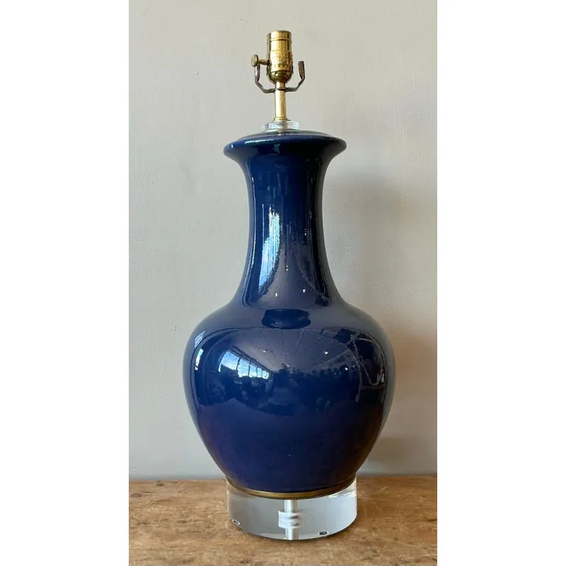 Vintage Regency Glazed Ceramic Bottle Lamp on Lucite Plinth — additional photo 3