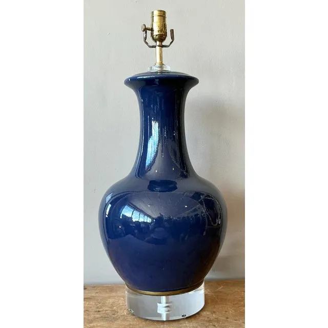 Vintage Regency Glazed Ceramic Bottle Lamp on Lucite Plinth — additional photo 5