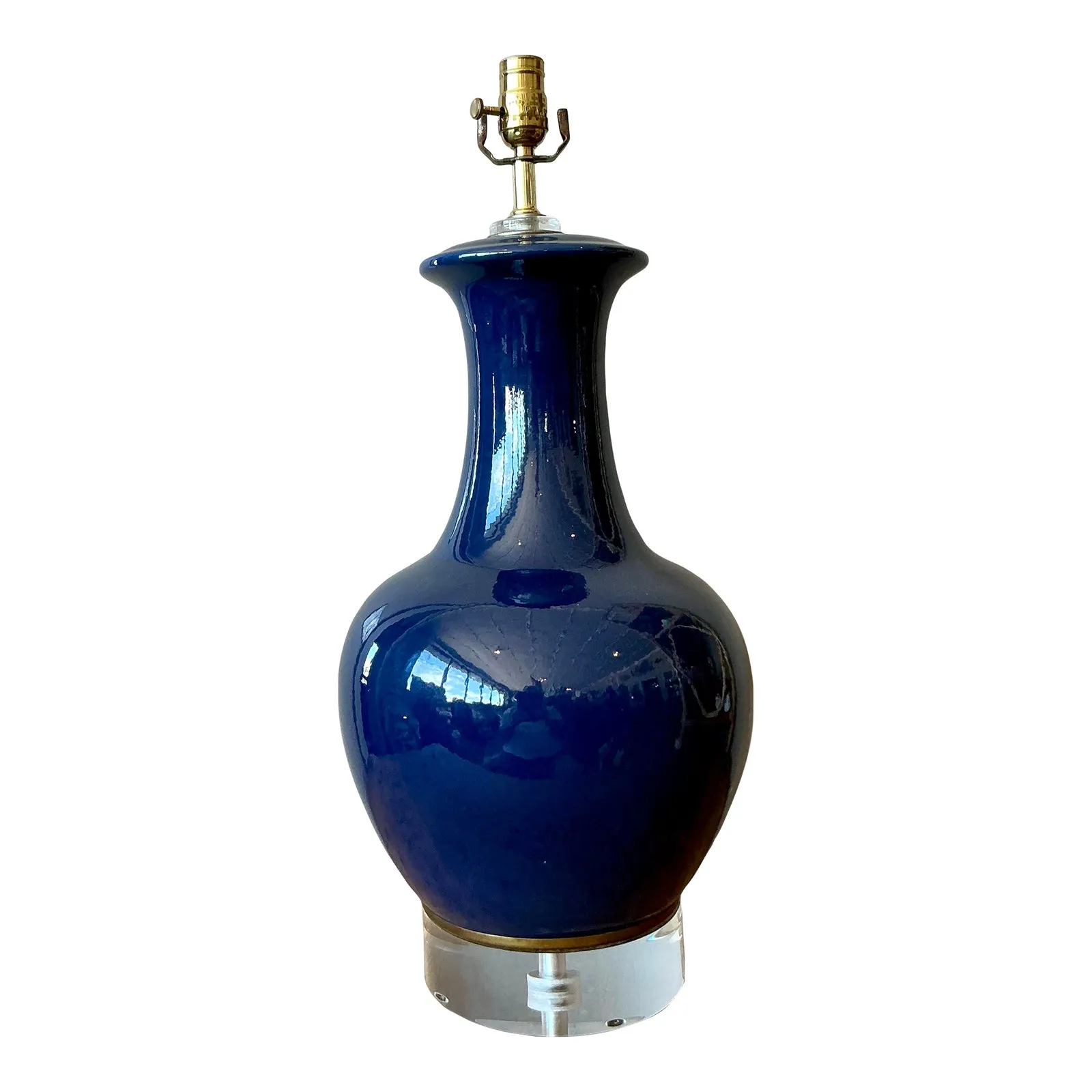 Vintage Regency Glazed Ceramic Bottle Lamp on Lucite Plinth — additional photo 1