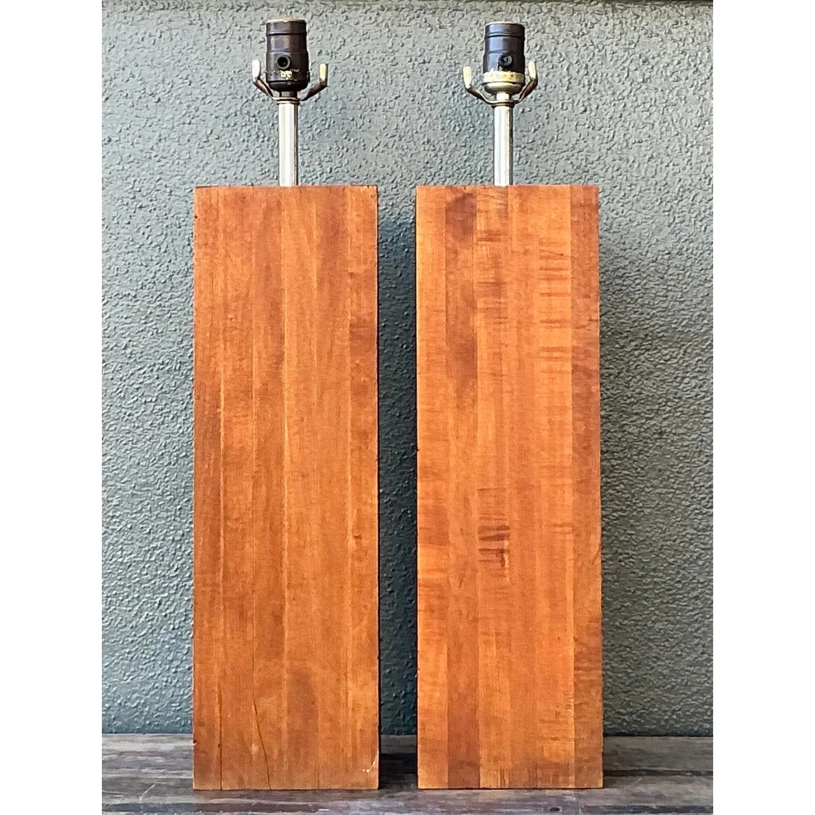 Vintage Boho Wood Block Lamps - A Pair — additional photo 2