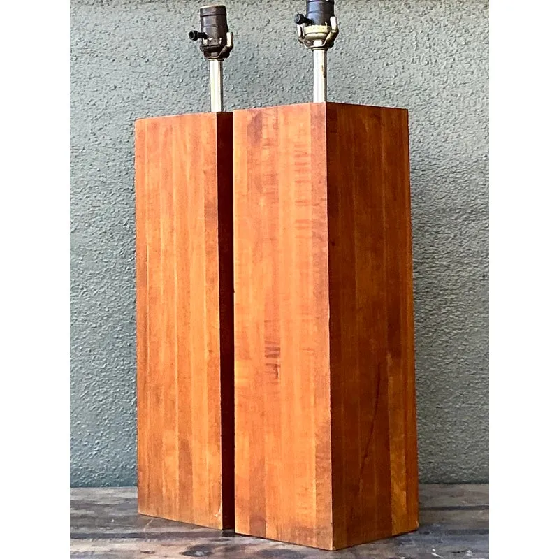 Vintage Boho Wood Block Lamps - A Pair — additional photo 5