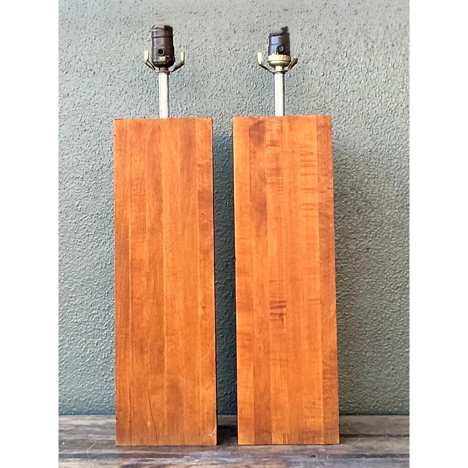 Vintage Boho Wood Block Lamps - A Pair — additional photo 6