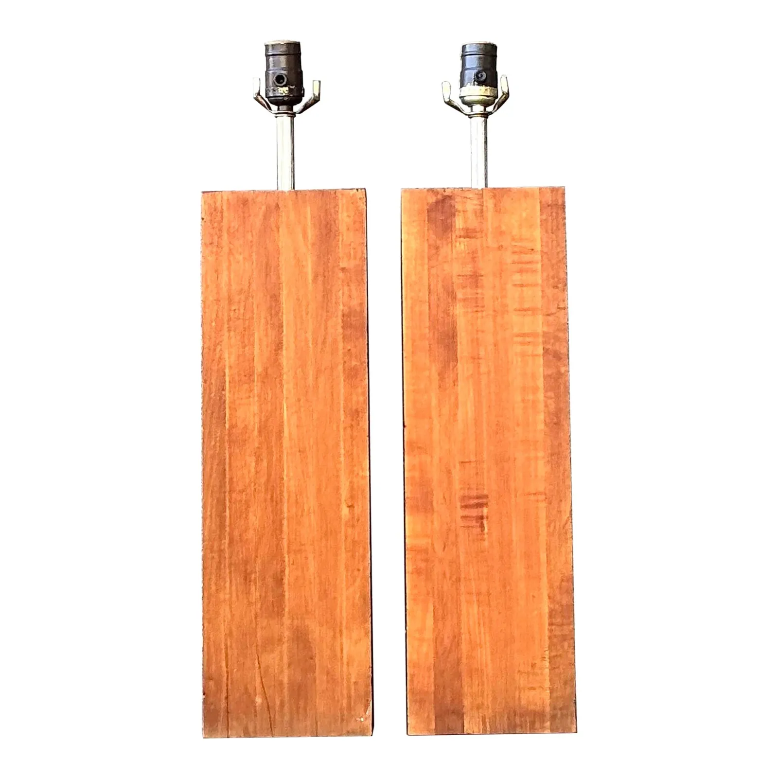 Vintage Boho Wood Block Lamps - A Pair — additional photo 1