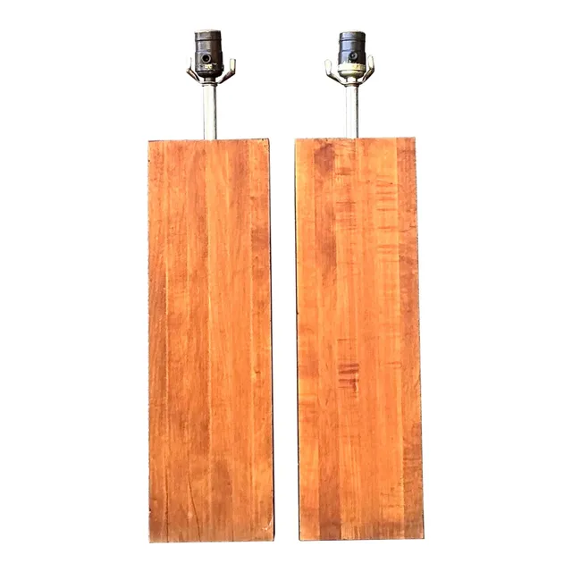 Vintage Boho Wood Block Lamps - A Pair — additional photo 1