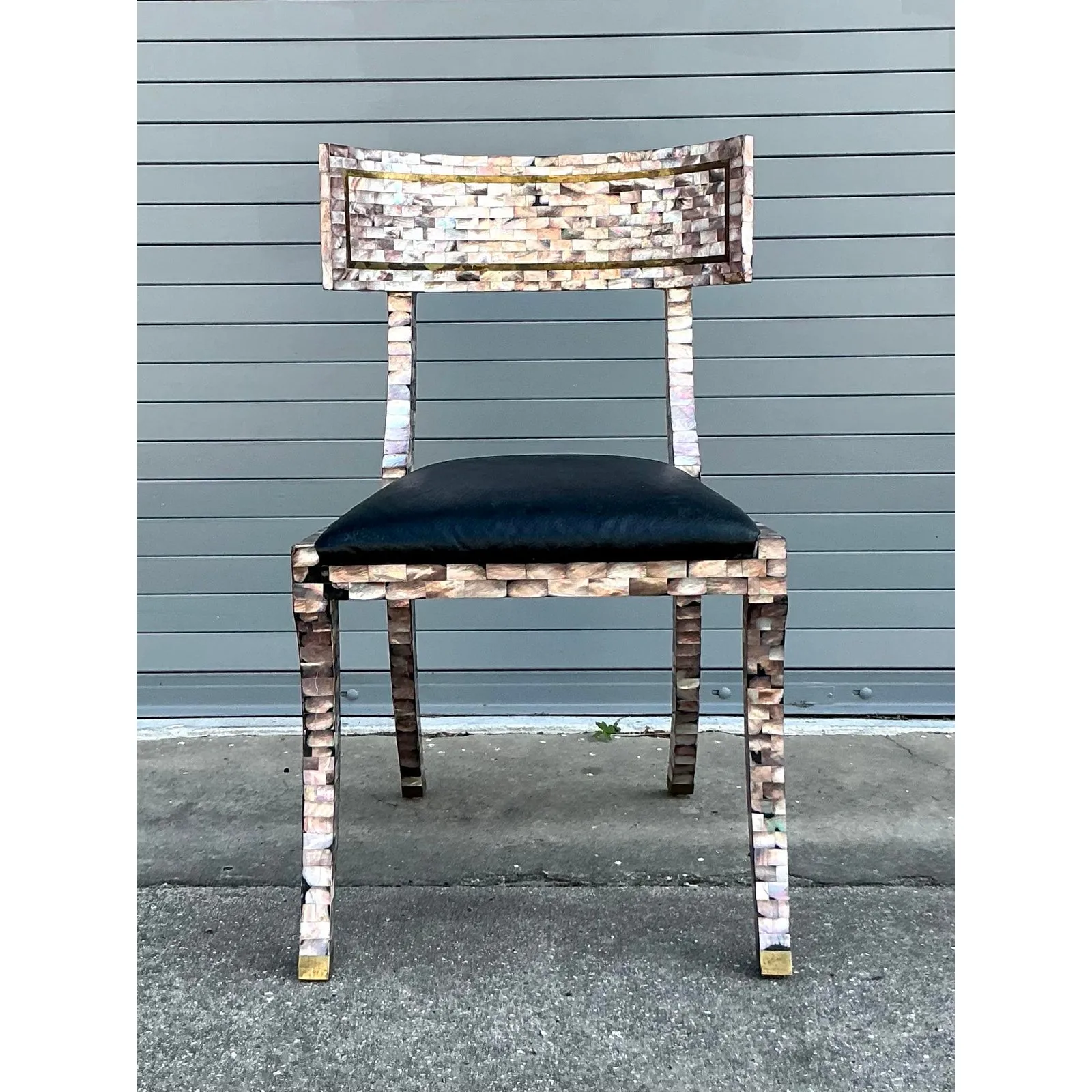 Vintage Boho Maitland Smith Tessellated Capiz Shell Klismos Chair — additional photo 2