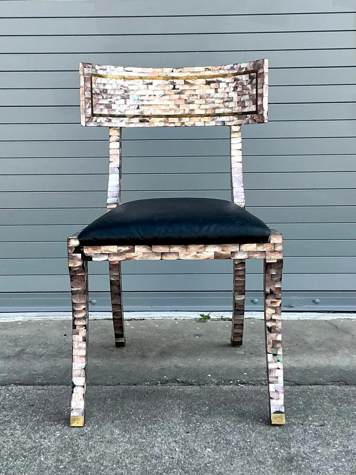 Vintage Boho Maitland Smith Tessellated Capiz Shell Klismos Chair — additional photo 1