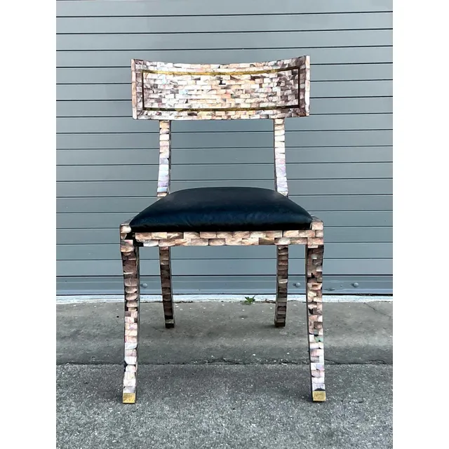 Vintage Boho Maitland Smith Tessellated Capiz Shell Klismos Chair — additional photo 2