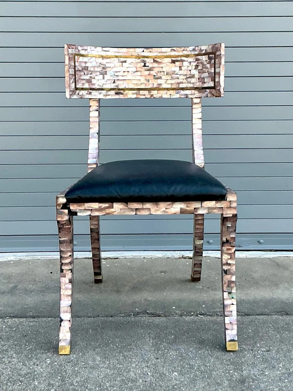 Vintage Boho Maitland Smith Tessellated Capiz Shell Klismos Chair — additional photo 2