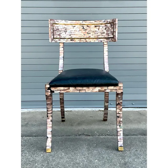 Vintage Boho Maitland Smith Tessellated Capiz Shell Klismos Chair — additional photo 3