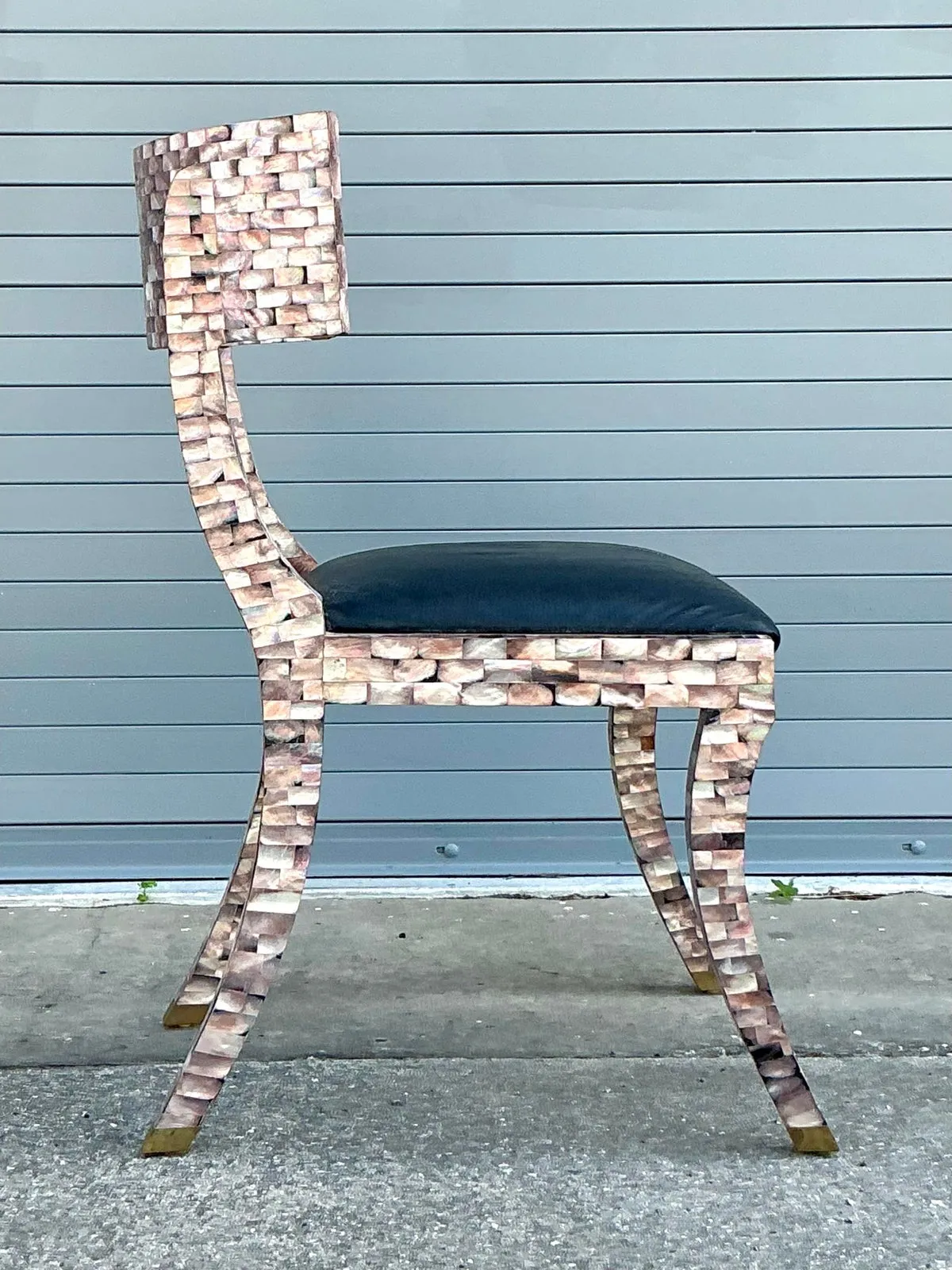 Vintage Boho Maitland Smith Tessellated Capiz Shell Klismos Chair — additional photo 6
