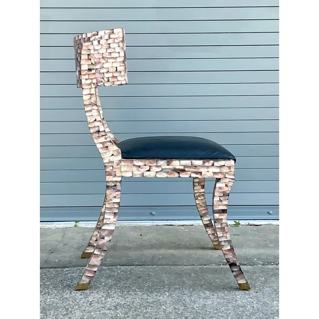 Vintage Boho Maitland Smith Tessellated Capiz Shell Klismos Chair — additional photo 7