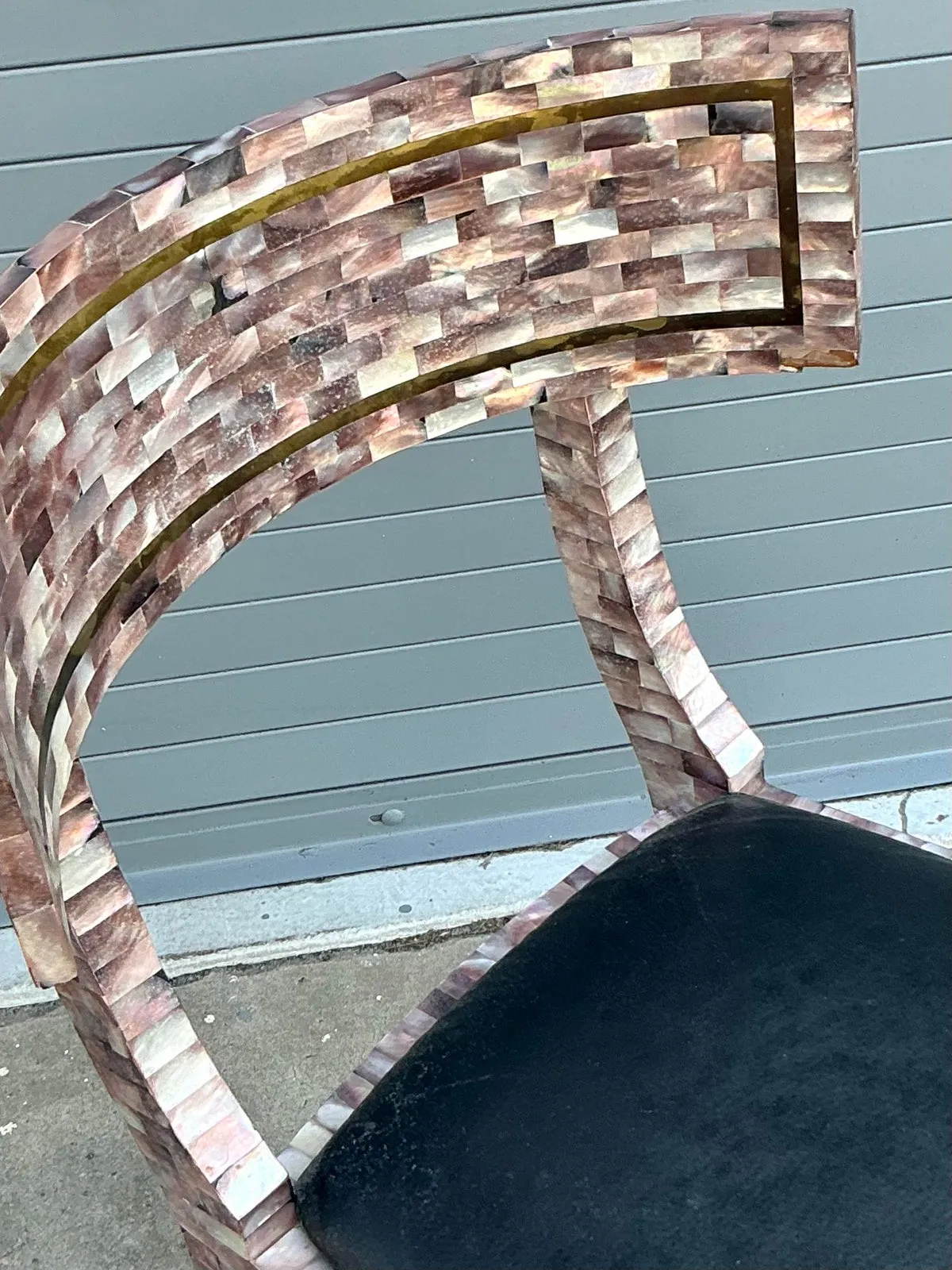 Vintage Boho Maitland Smith Tessellated Capiz Shell Klismos Chair — additional photo 8