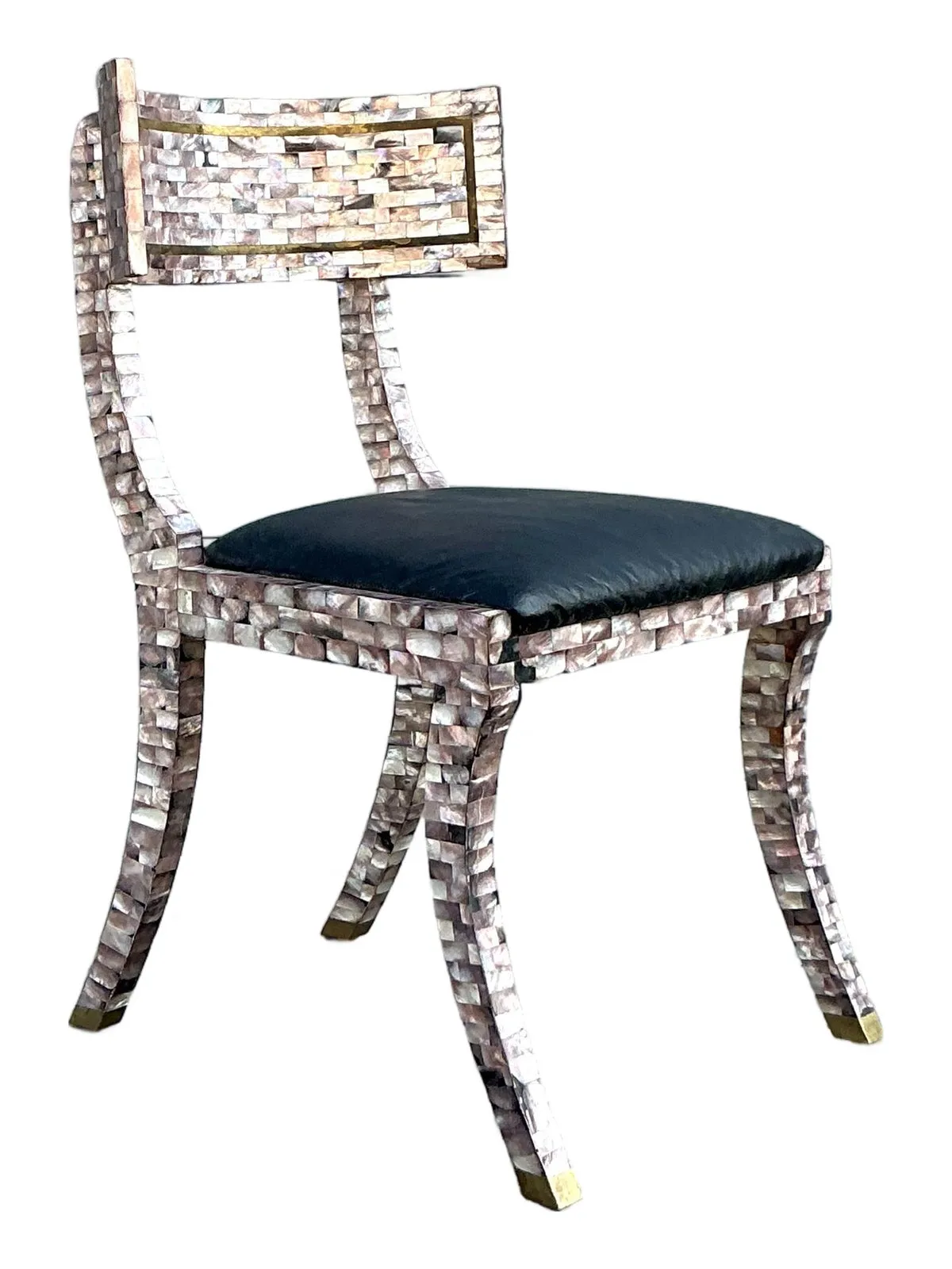 Vintage Boho Maitland Smith Tessellated Capiz Shell Klismos Chair