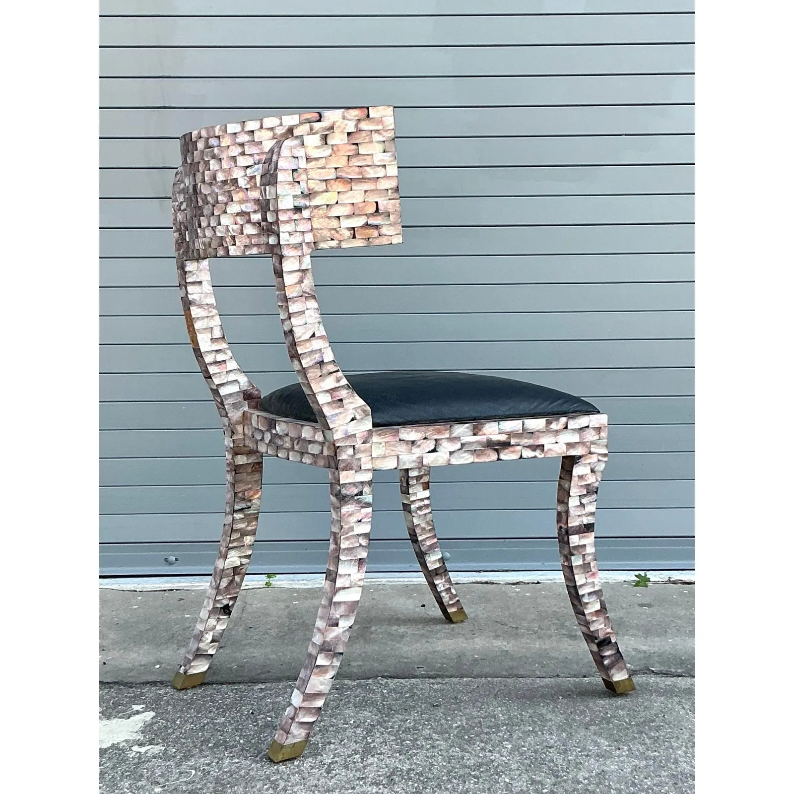 Vintage Boho Maitland Smith Tessellated Capiz Shell Klismos Chair — additional photo 5