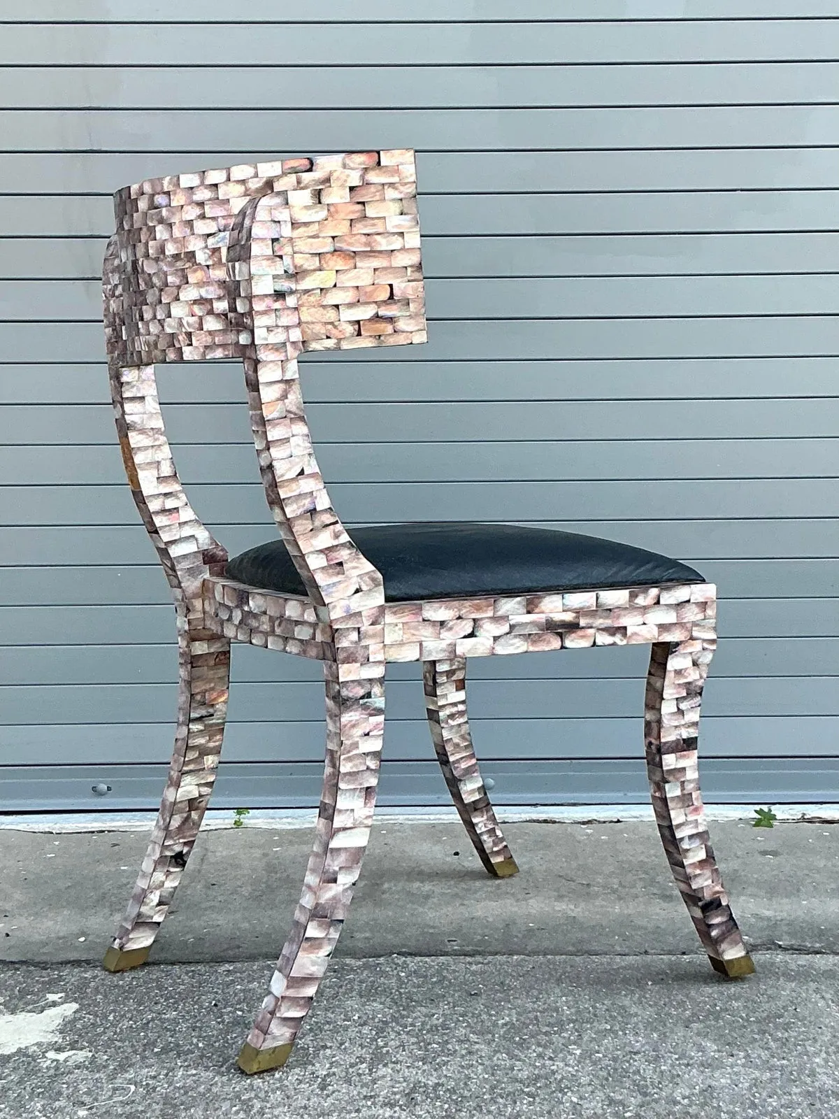 Vintage Boho Maitland Smith Tessellated Capiz Shell Klismos Chair — additional photo 4
