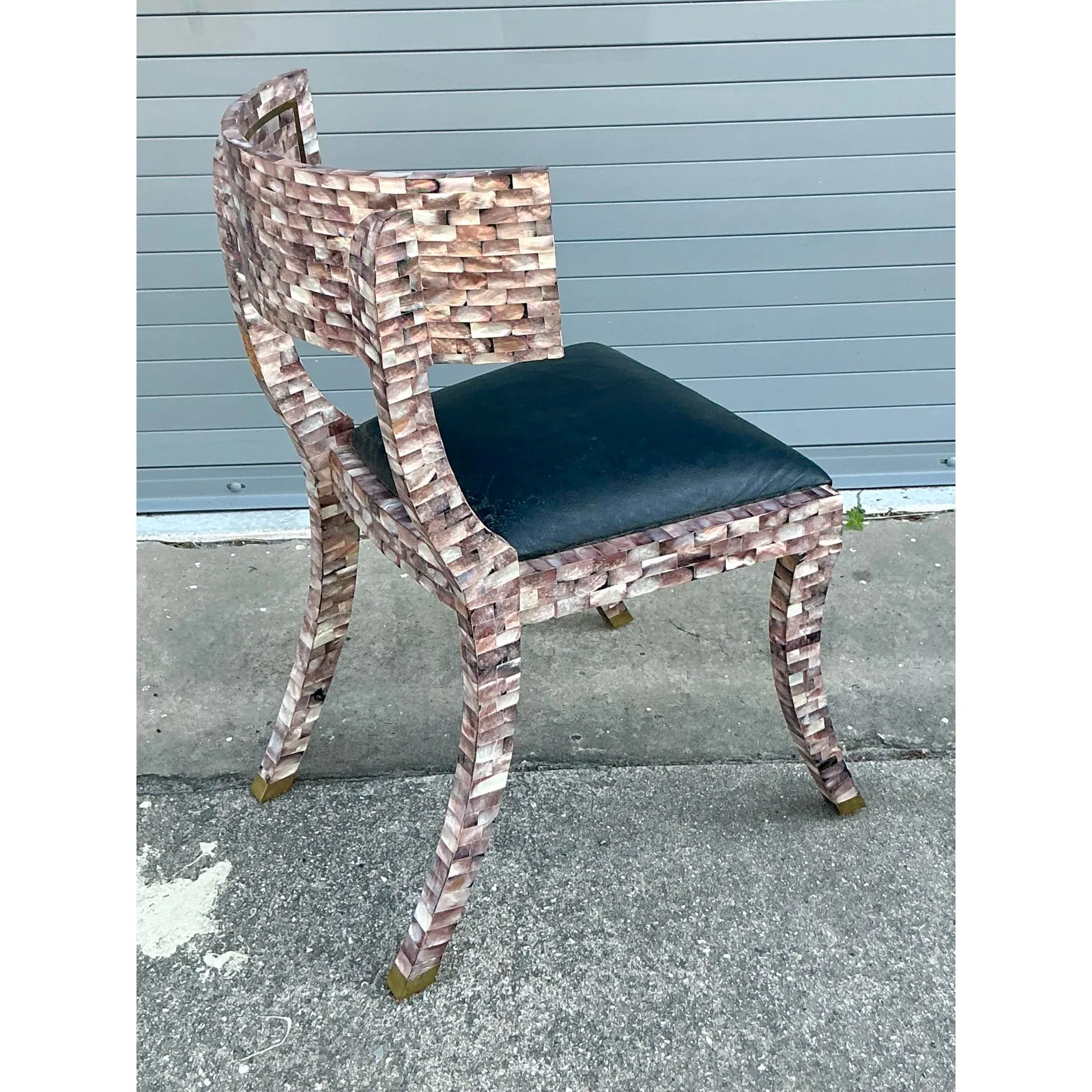 Vintage Boho Maitland Smith Tessellated Capiz Shell Klismos Chair — additional photo 4