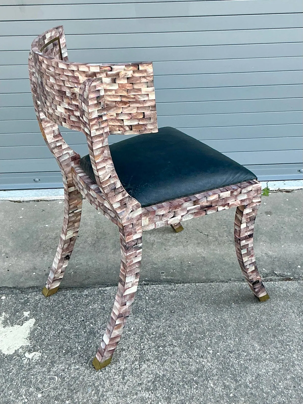 Vintage Boho Maitland Smith Tessellated Capiz Shell Klismos Chair — additional photo 3