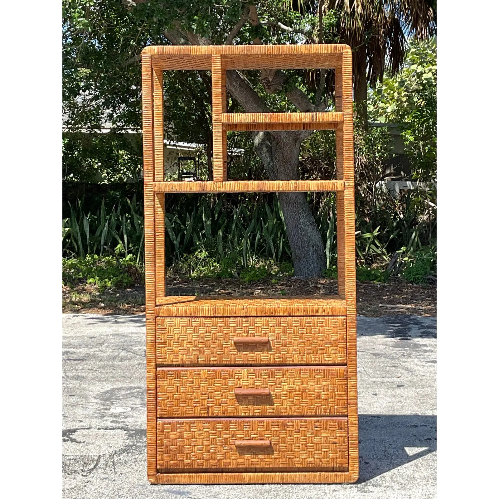 Vintage Coastal Woven Rattan Etagere — additional photo 4