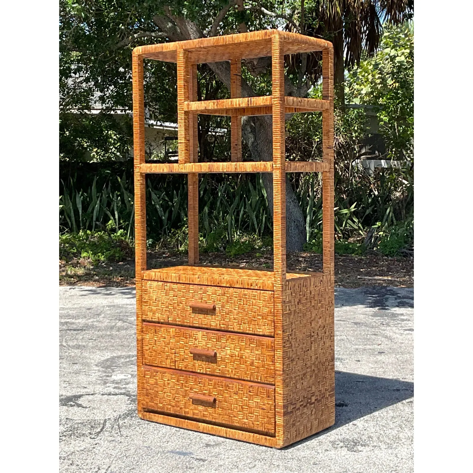 Vintage Coastal Woven Rattan Etagere — additional photo 5