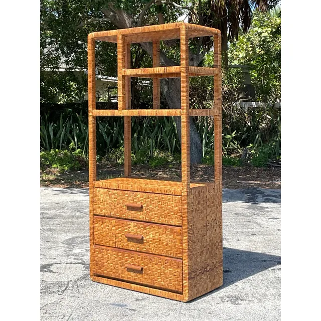 Vintage Coastal Woven Rattan Etagere — additional photo 6