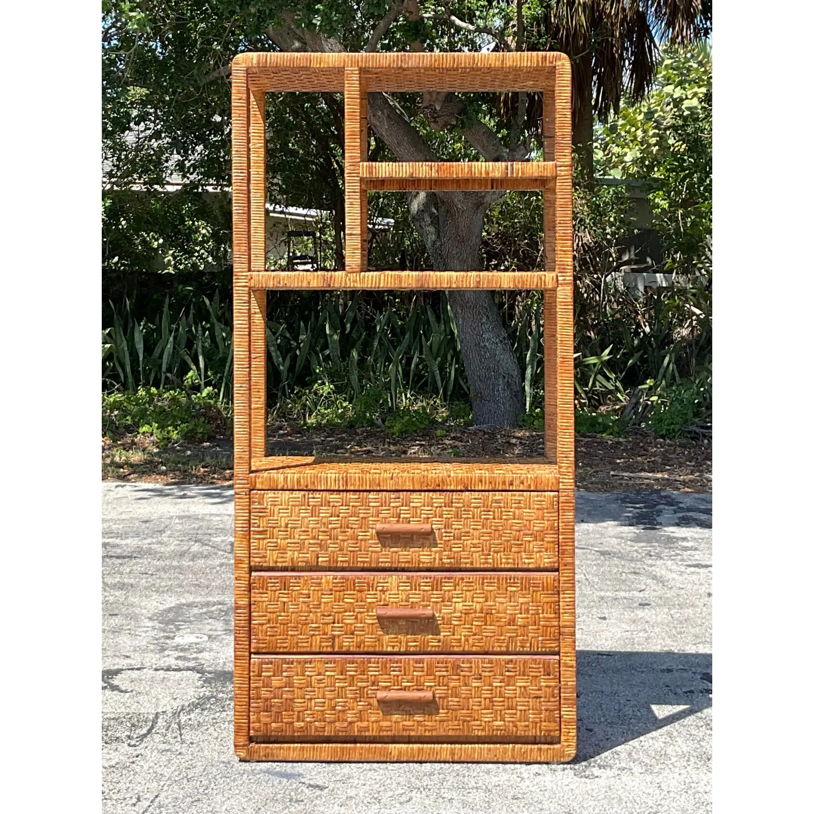 Vintage Coastal Woven Rattan Etagere — additional photo 7